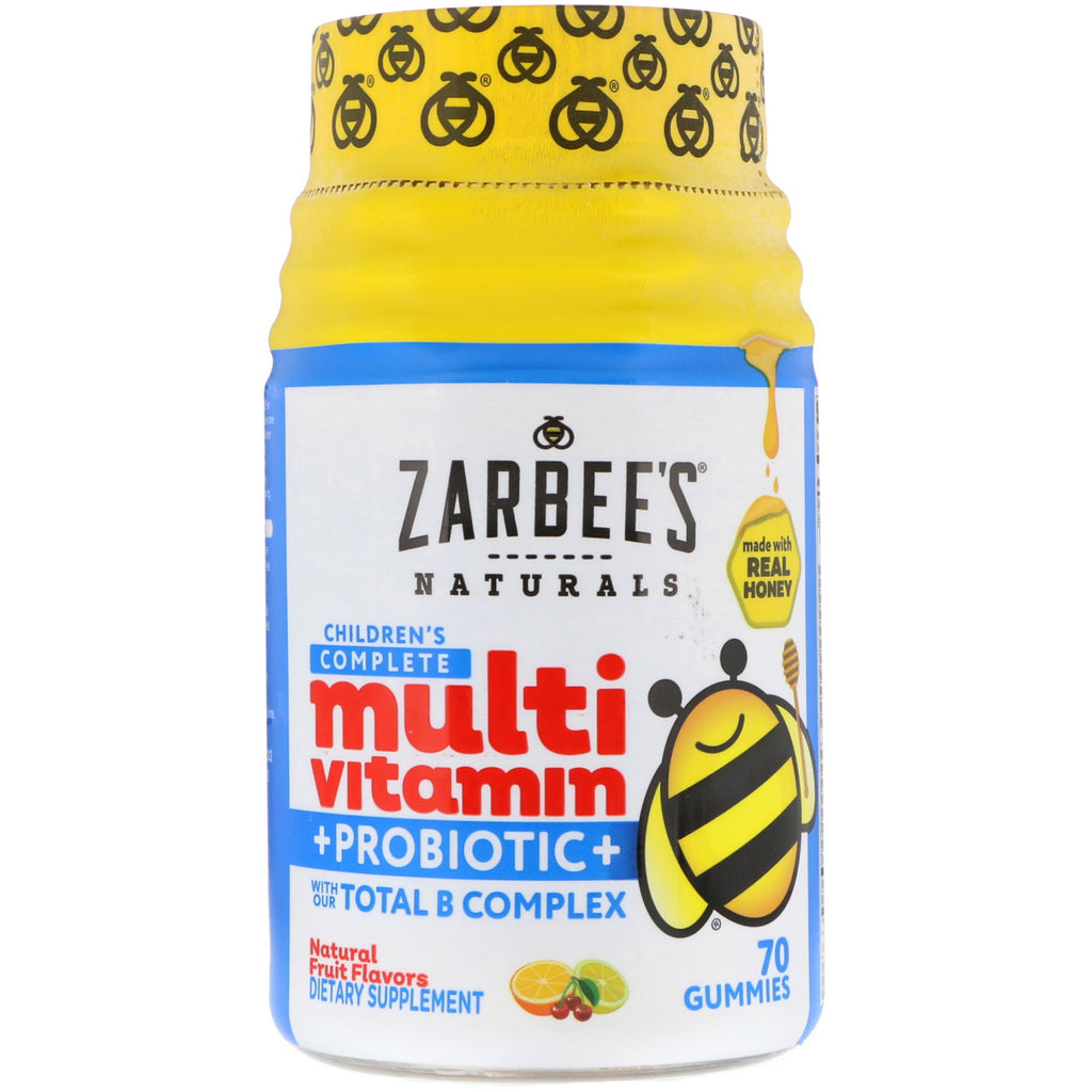 Zarbee's, Multivitamine complete pentru copii + probiotic, arome naturale de fructe, 70 de gume