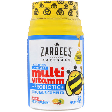 Zarbee's, Kompletna multiwitamina dla dzieci + probiotyk, naturalne aromaty owocowe, 70 żelek