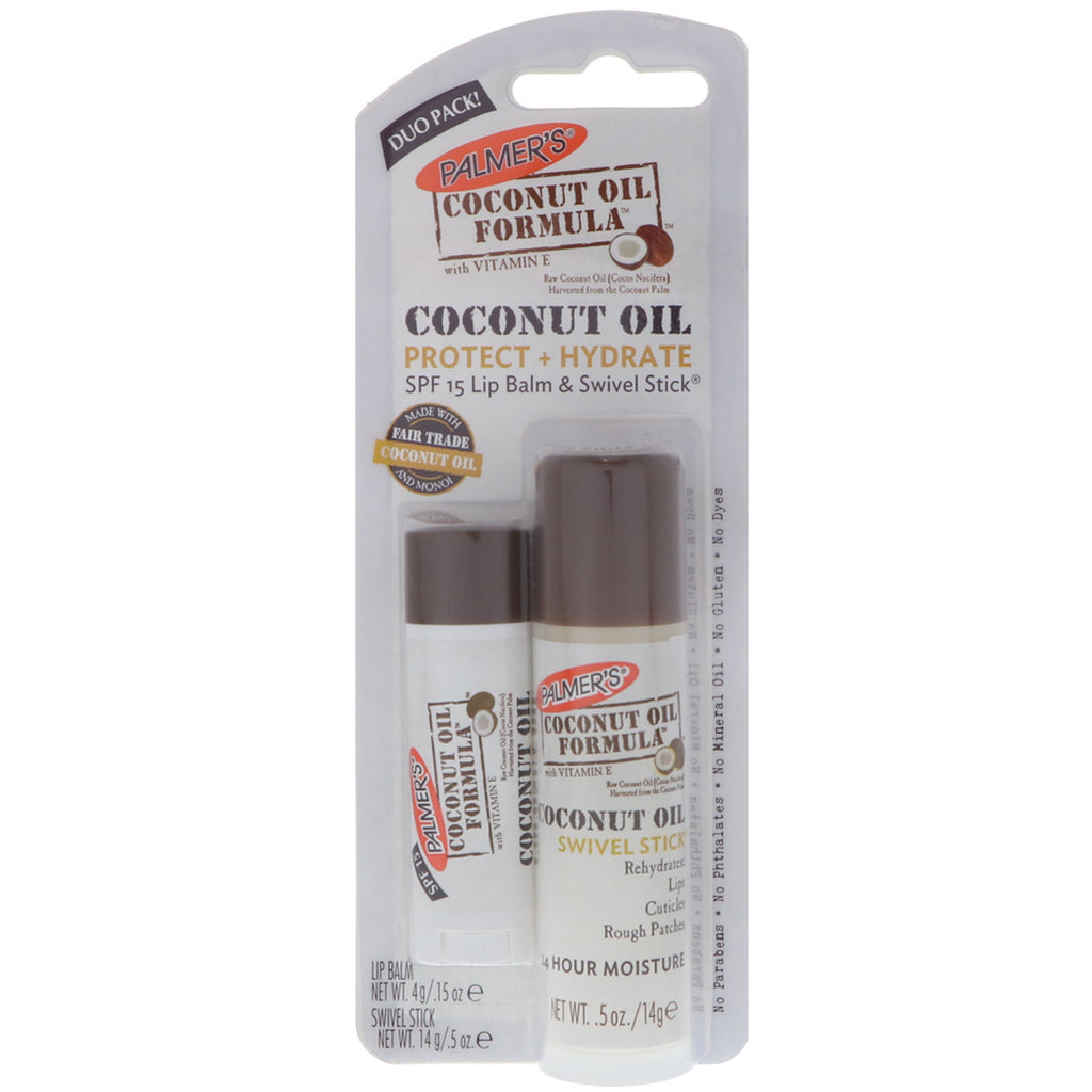 Palmer's, Coconut Oil Formula, Coconut Oil, Lip Balm & Swivel Stick, SPF 15, 2 Pack