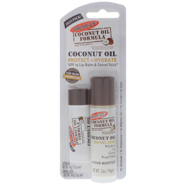 Palmer's, Coconut Oil Formula, Coconut Oil, Lip Balm & Swivel Stick, SPF 15, 2 Pack