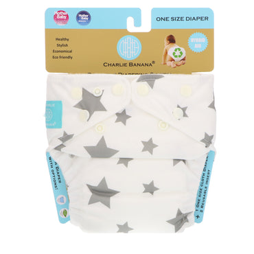 Charlie Banana, Reusable Diapering System, One Size, Twinkle Little Star Grey, 1 Diaper
