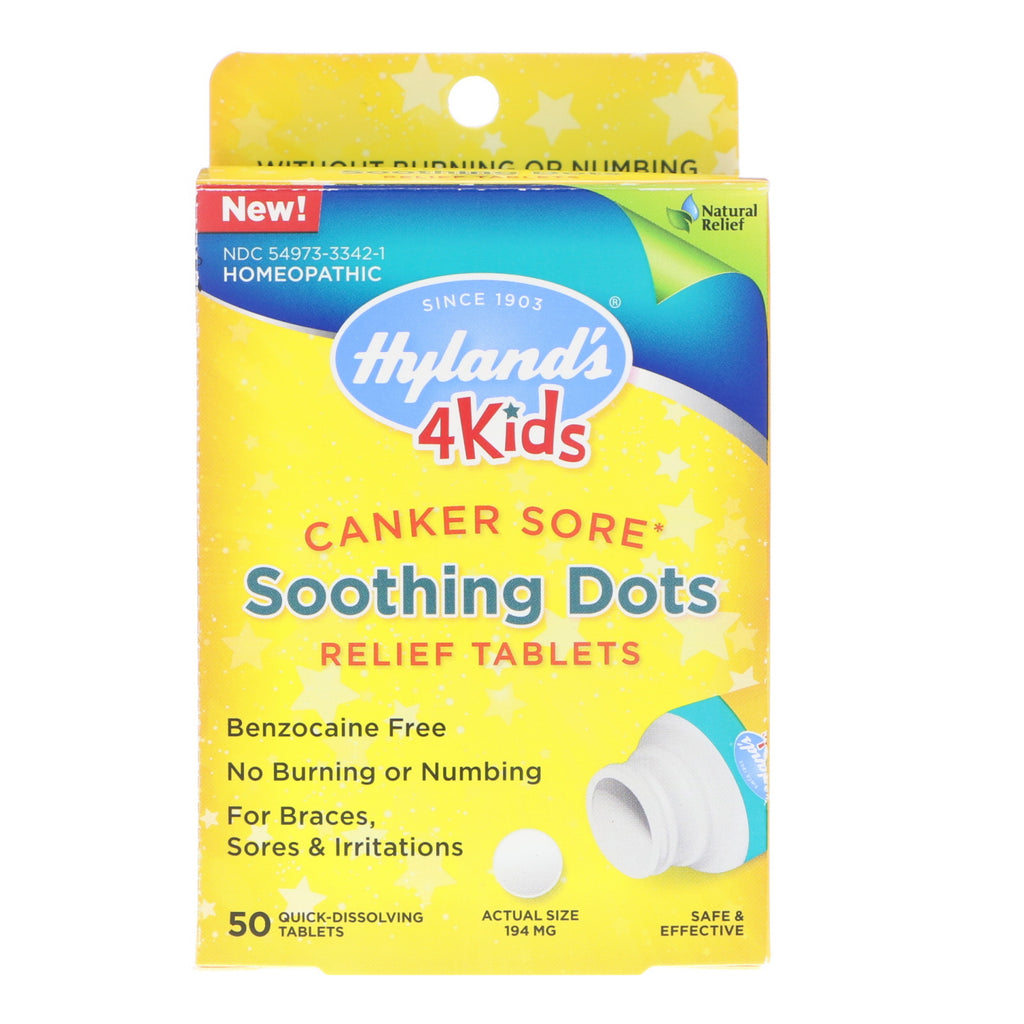 Hyland's, 4 Kids, Canker Sore, Soothing Dots Relief-tabletten, 50 snel oplosbare tabletten