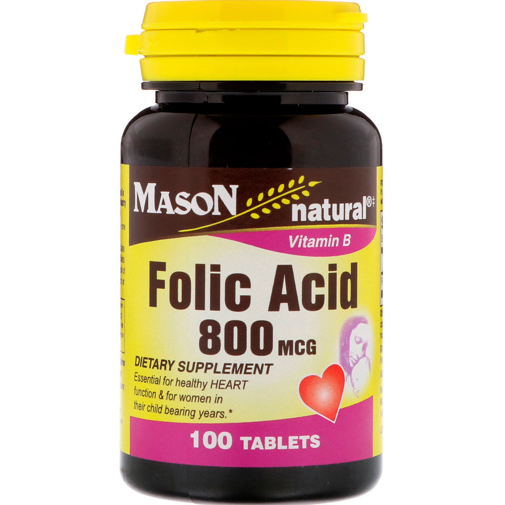Mason Natural, folsyre, 800 mcg, 100 tabletter
