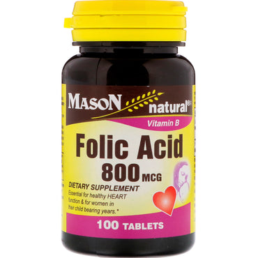 Mason Natural, foliumzuur, 800 mcg, 100 tabletten