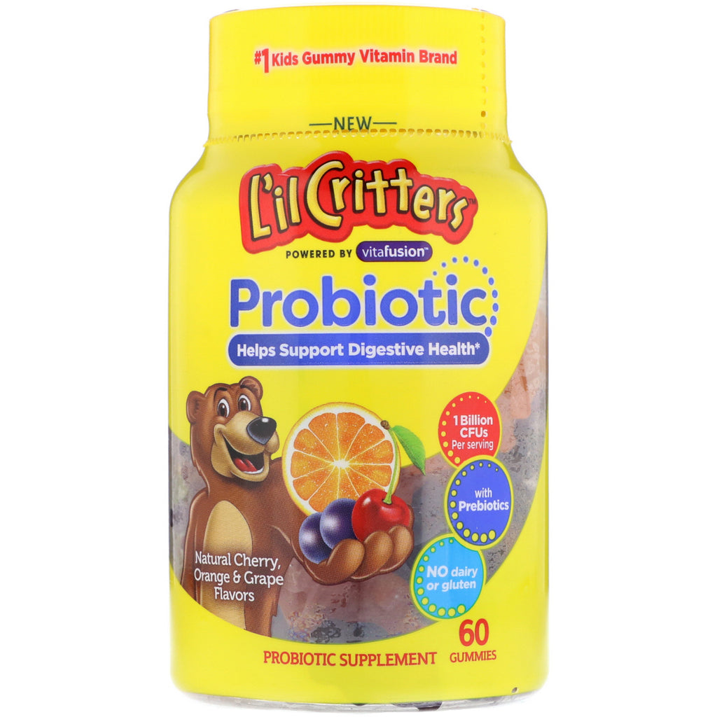 L'il Critters, probiotic, aromă naturală de cireșe, portocale și struguri, 60 de gume