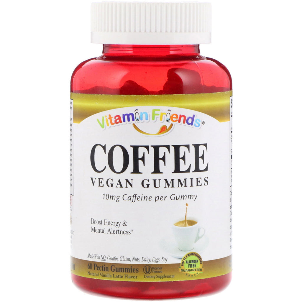 Vitamin Friends, Café, Gummies végétaliens, Arôme naturel de latte à la vanille, 60 Gummies à la pectine