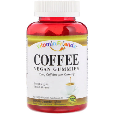 Vitamin vänner, kaffe, veganska gummier, naturlig vanilj latte smak, 60 pektin gummier