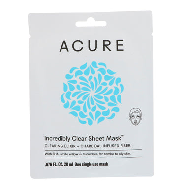 Acure, utroligt klar sheet-maske, 1 engangsmaske, 0,676 fl oz (20 ml)