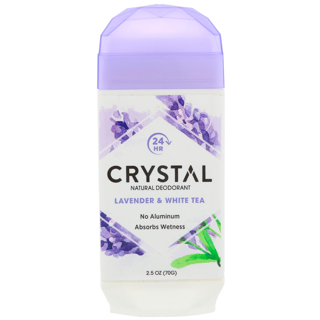 Krystallkroppsdeodorant, naturlig deodorant, lavendel og hvit te, 2,5 oz (70 g)