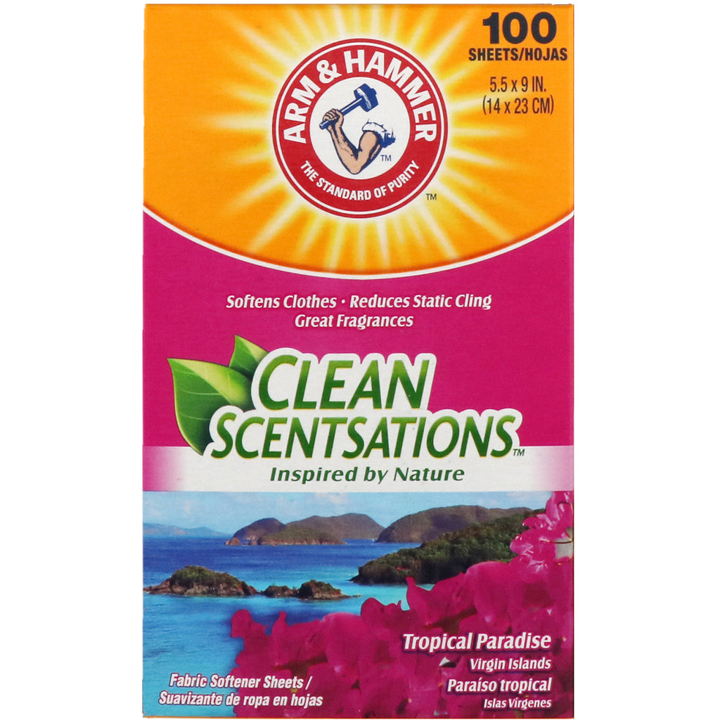 Arm & Hammer, Clean Scentsations, Fabric Softener Sheets, Tropical Paradise, 100 Sheets