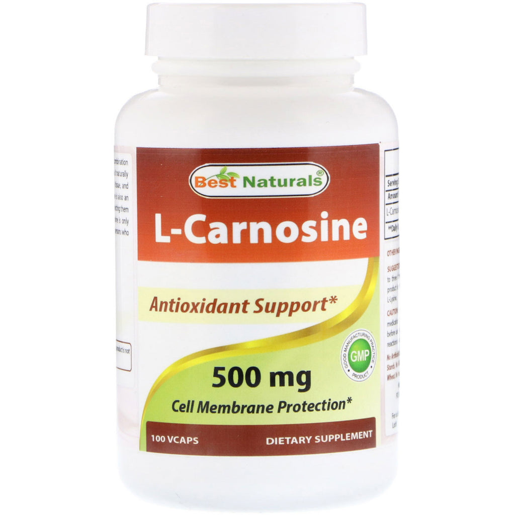 Best Naturals, L-Carnosina, 500 mg, 100 cápsulas vegetais