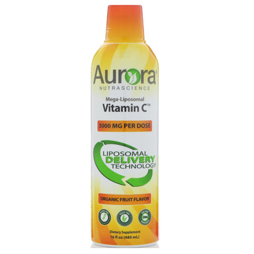 Aurora Nutrascience, mega-liposomale vitamine C, fruitsmaak, 3000 mg, 16 fl oz (480 ml)