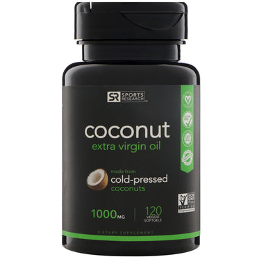 Sports Research, Aceite de coco virgen extra, 1000 mg, 120 cápsulas blandas vegetales