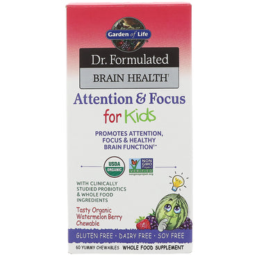 Garden of Life, Dr. Formulated Brain Health, Attention & Focus for Kids, Tasty  Watermelon Berry Flavor, 60 Yummy Chewables