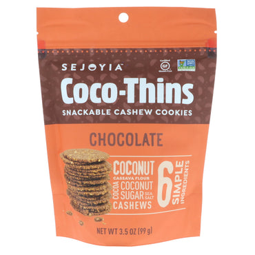 Sejoyia Foods, Coco-Thins, galletas de anacardo para picar, chocolate, 3,5 oz (99 g)