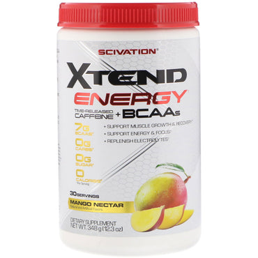 Scivation, Xtend Energy, cafeína de liberación prolongada + BCAA, néctar de mango, 348 g (12,3 oz)