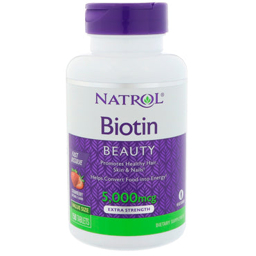 Natrol, Biotina, Força Extra, Morango, 5000 mcg, 150 Comprimidos