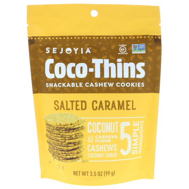 Sejoyia Foods, Coco-Thins, galletas de anacardo para picar, caramelo salado, 3,5 oz (99 g)