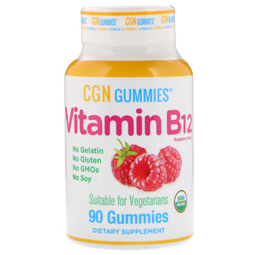 California Gold Nutrition, Gomitas con vitamina B12, sin gelatina, sin gluten, sabor natural a frambuesa, 90 gomitas
