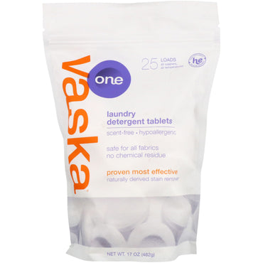 Vaska, One, Detergente en tabletas para ropa, Sin aroma, 25 cargas, 482 g (17 oz)