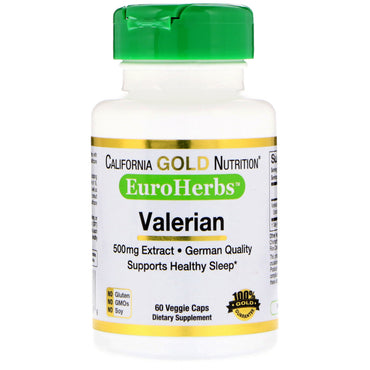 California Gold Nutrition, EuroHerbs, valeriana, 500 mg, 60 cápsulas vegetales