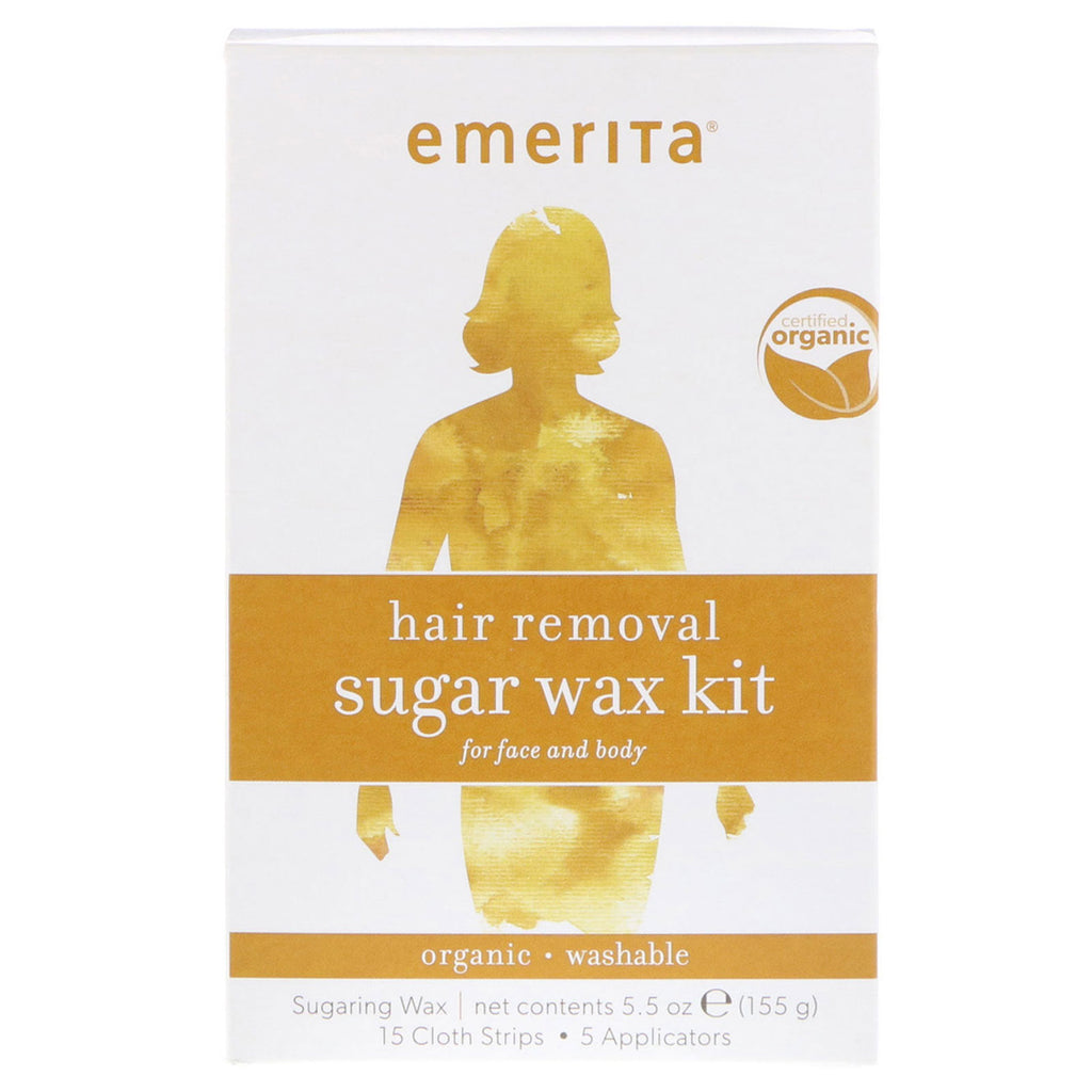 Emerita, Kit de ceară cu zahăr pentru îndepărtarea părului pentru față și corp, 5,5 oz (155 g)