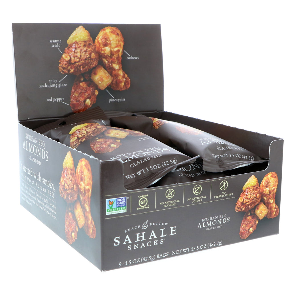 Sahale Snacks, Glazed Mix, Korean BBQ Almonds, 9 Packs, 1.5 oz (42.5 g) Each