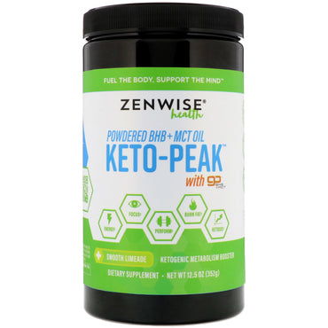 Zenwise Health, Keto-Peak、ケトジェニック代謝ブースター、スムースライムエード、12.5オンス (352 g)