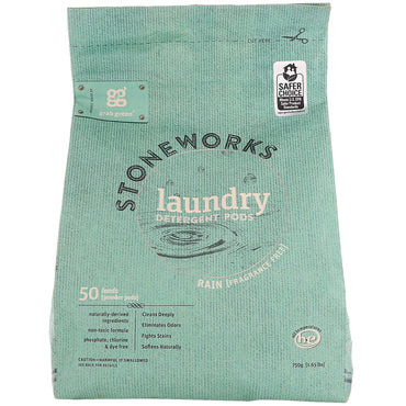 GrabGreen, Stoneworks, cápsulas de detergente para ropa, lluvia, 50 cargas, 750 g (1,65 lb)