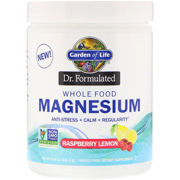 Garden of Life, Dr. Formuleret, Magnesiumpulver til hele fødevarer, hindbærcitron, 421,5 g (14,9 oz)