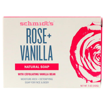 Schmidts naturlige deodorant, naturlig såpe, rose + vanilje, 5 oz (142 g)