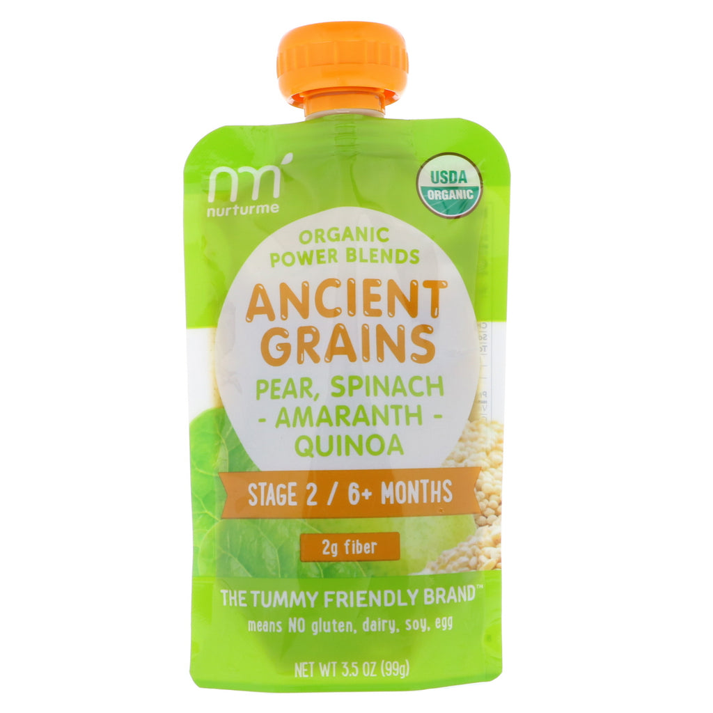 NurturMe Power Blends Ancient Grains Stadium 2/6+ måneder Pære Spinat Amaranth Quinoa 3,5 oz (99 g)