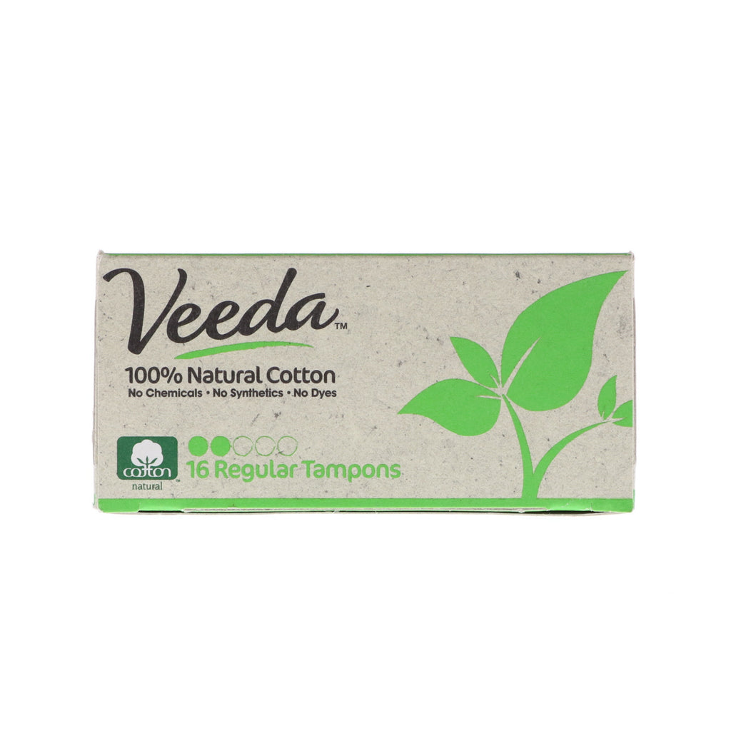 Veeda、天然コットン 100% タンポン、レギュラー、16 個入り