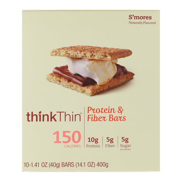 ThinkThin Barras de proteína y fibra S'mores 10 barras de 1,41 oz (40 g) cada una