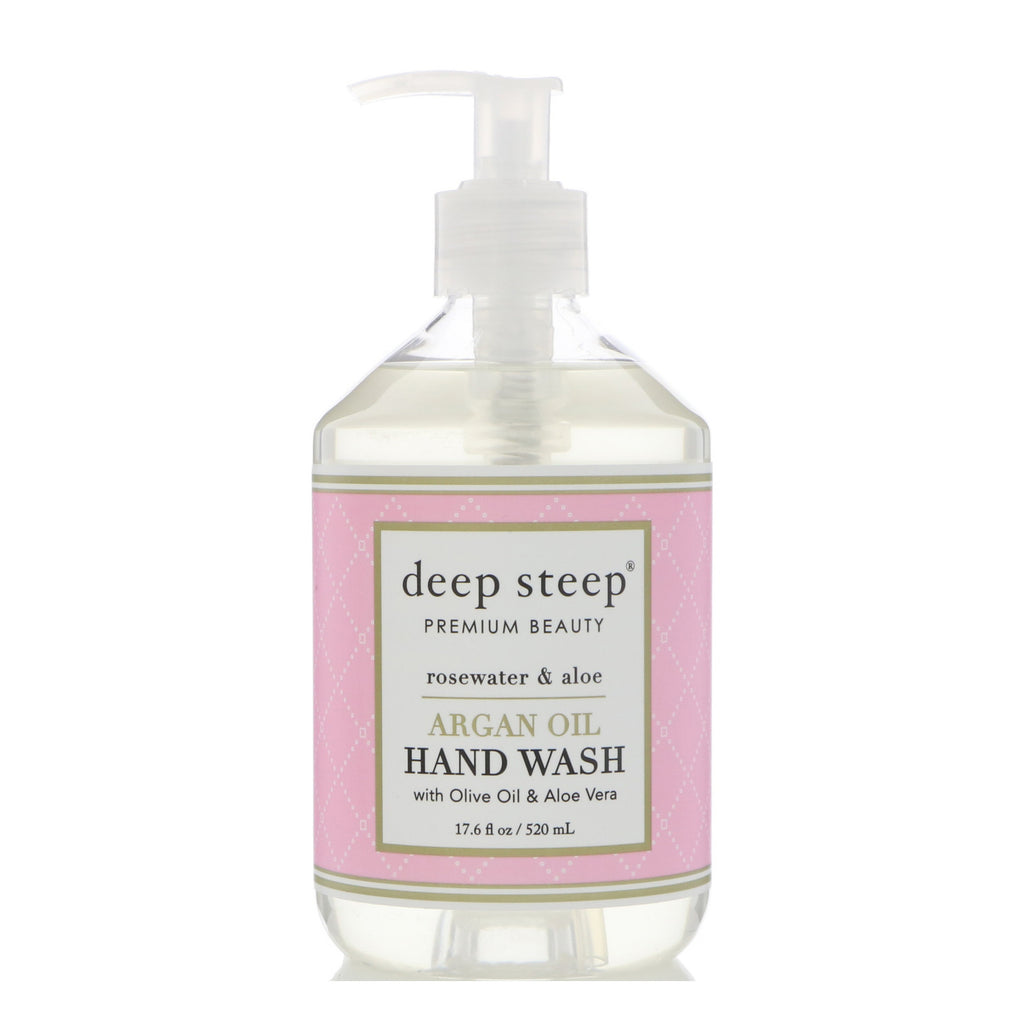 Deep Steep, detergente per le mani all'olio di argan, acqua di rose e aloe, 520 ml (17,6 fl oz)