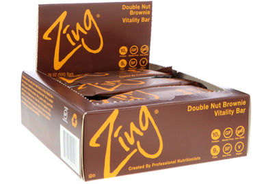 Barres Zing, barre vitalité, brownie aux doubles noix, 12 barres, 1,76 oz (50 g) chacune
