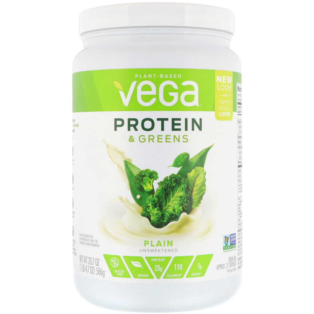 Vega, protein og grønt, vanlig usøtet, 20,7 oz (586 g)