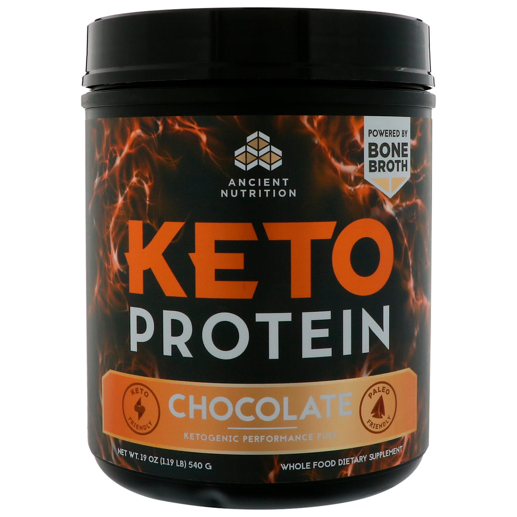 Dr. Axe / Ancient Nutrition, Keto Protein, Carburant de performance cétogène, Chocolat, 19 oz (540 g)