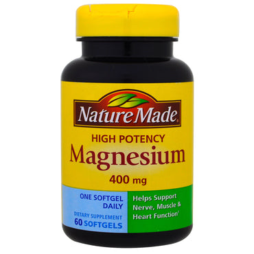 Naturfremstillet, Magnesium med høj styrke, 400 mg, 60 Softgels