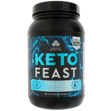 Dr. Axe / Ancient Nutrition, Keto Feast, Shake équilibré cétogène et substitut de repas, Vanille, 25 oz (710 g)
