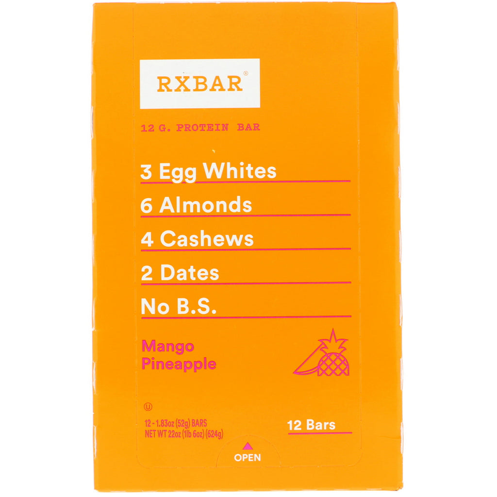 RXBAR, プロテイン バー、マンゴー パイナップル、12 本、各 1.83 オンス (52 g)