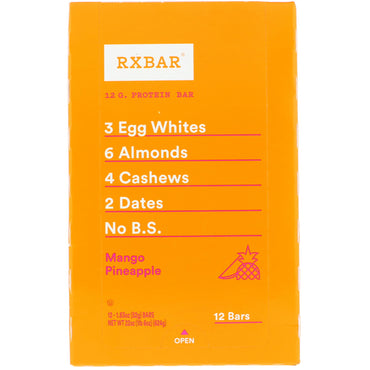 RXBAR, 단백질 바, 망고 파인애플, 바 12개, 각 52g(1.83oz)