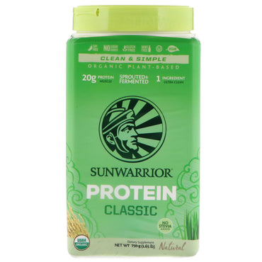 Sunwarrior, חלבון קלאסי, על בסיס צמחי, טבעי, 1.65 פאונד (750 גרם)