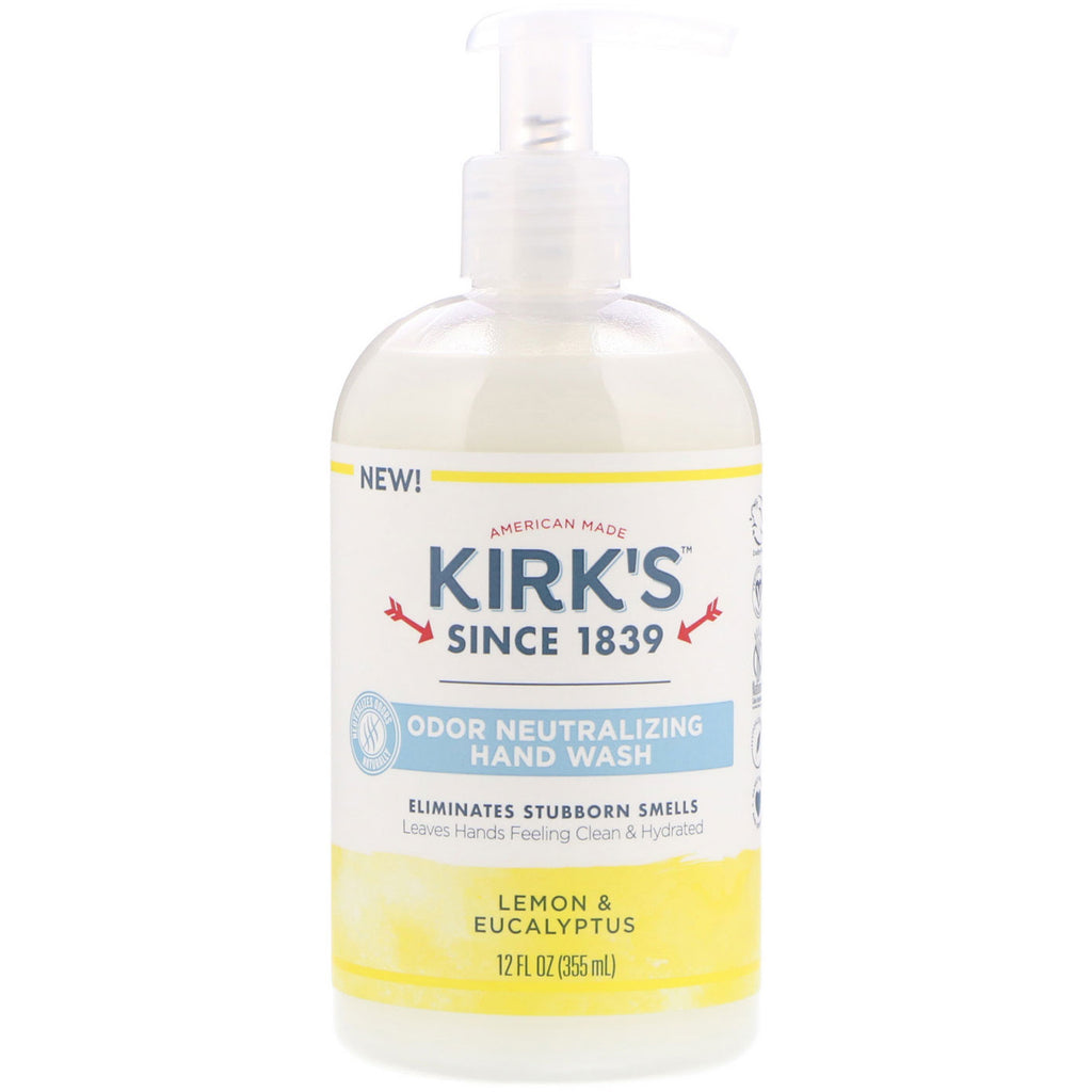 Kirk's, Jabón para manos neutralizador de olores, limón y eucalipto, 355 ml (12 oz. líq.)