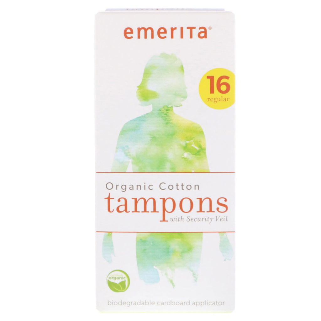 Emerita, bomullstamponger med sikkerhetsslør, vanlige, 16 tamponger