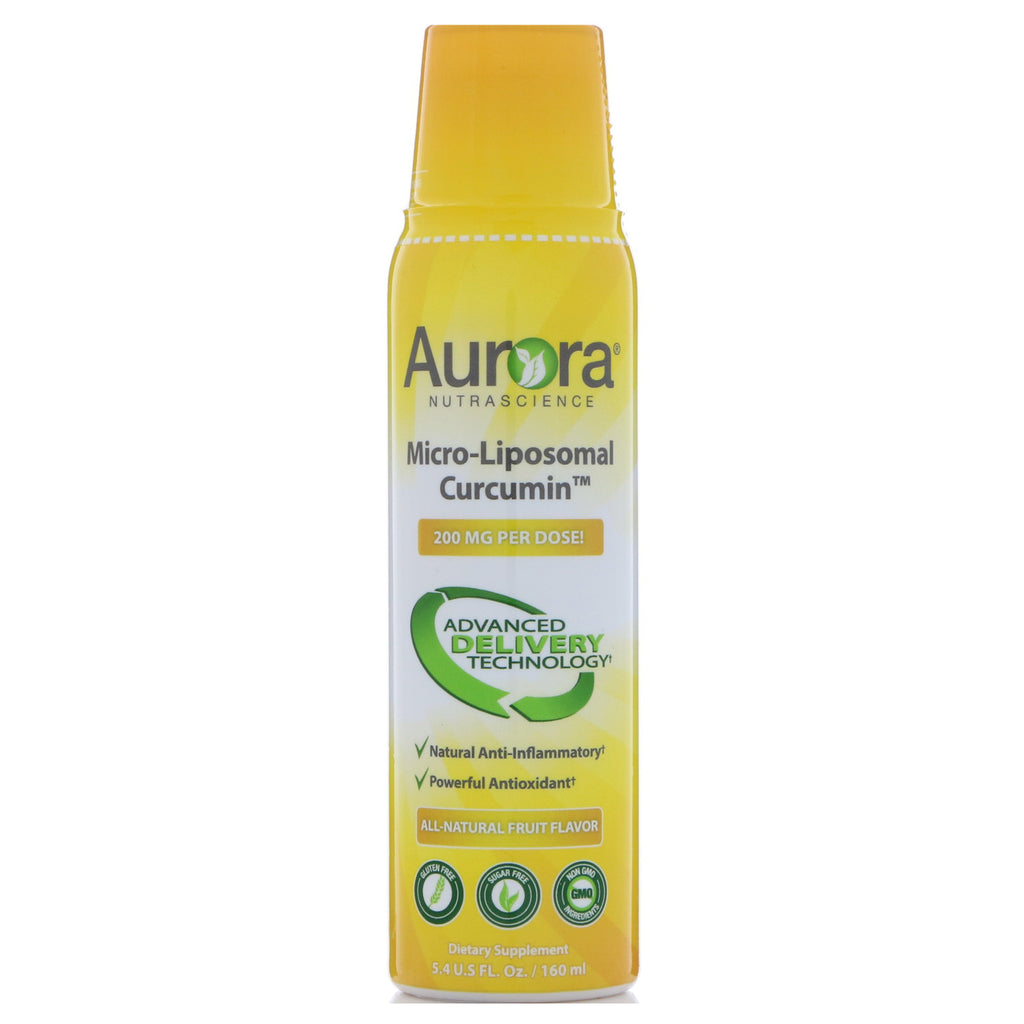 Aurora Nutrascience, כורכומין מיקרו-ליפוזומלי, טעם פירות טבעי, 200 מ"ג, 160 מ"ל.