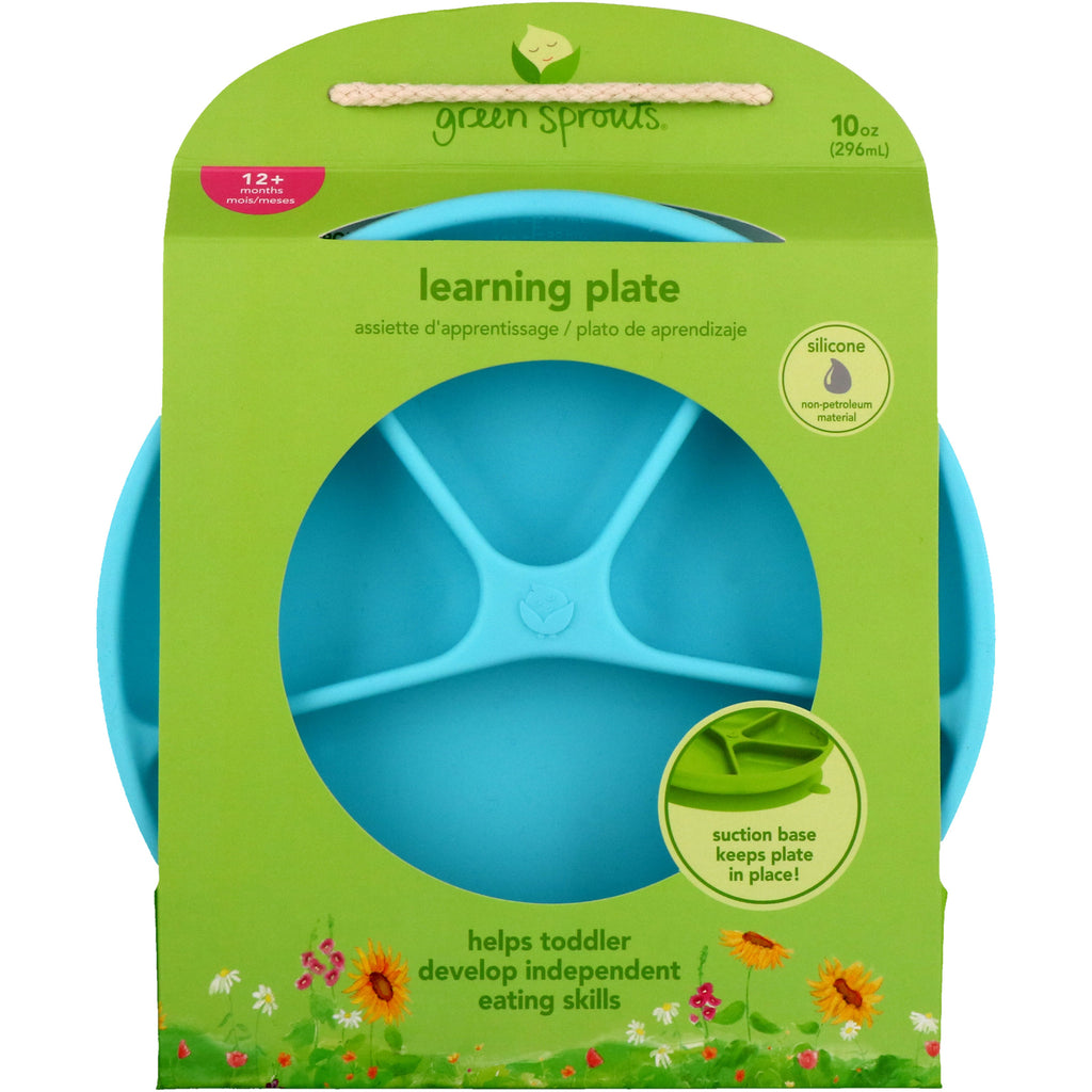 iPlay Inc., Green Sprouts, Learning Plate, Aqua, 12+ Months, 1 Plate, 10 oz (296 ml)