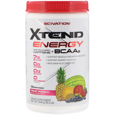 Scivation, Xtend Energy, cafeína de liberación prolongada + BCAA, ponche de frutas, 348 g (12,3 oz)