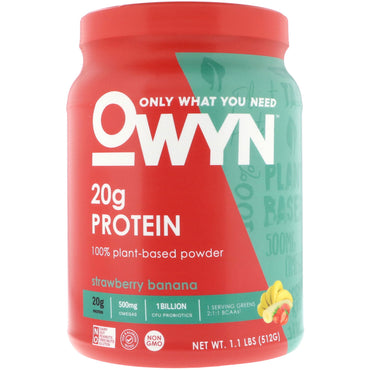OWYN, 단백질, 100% 식물성 분말, 딸기 바나나, 512g(1.1lbs)