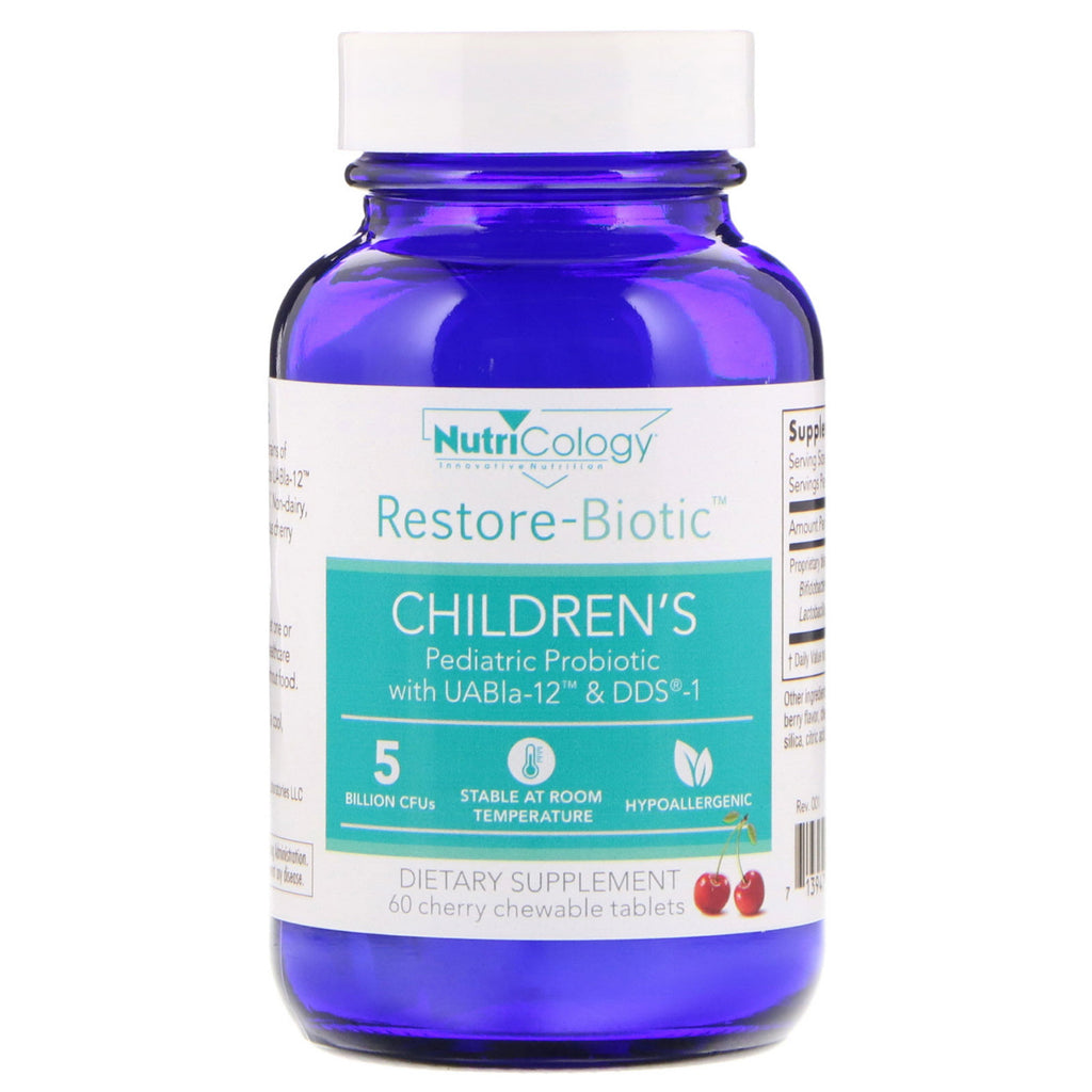 Nutricology, Restore-Biotic Children's, Cereja, 60 Comprimidos Mastigáveis